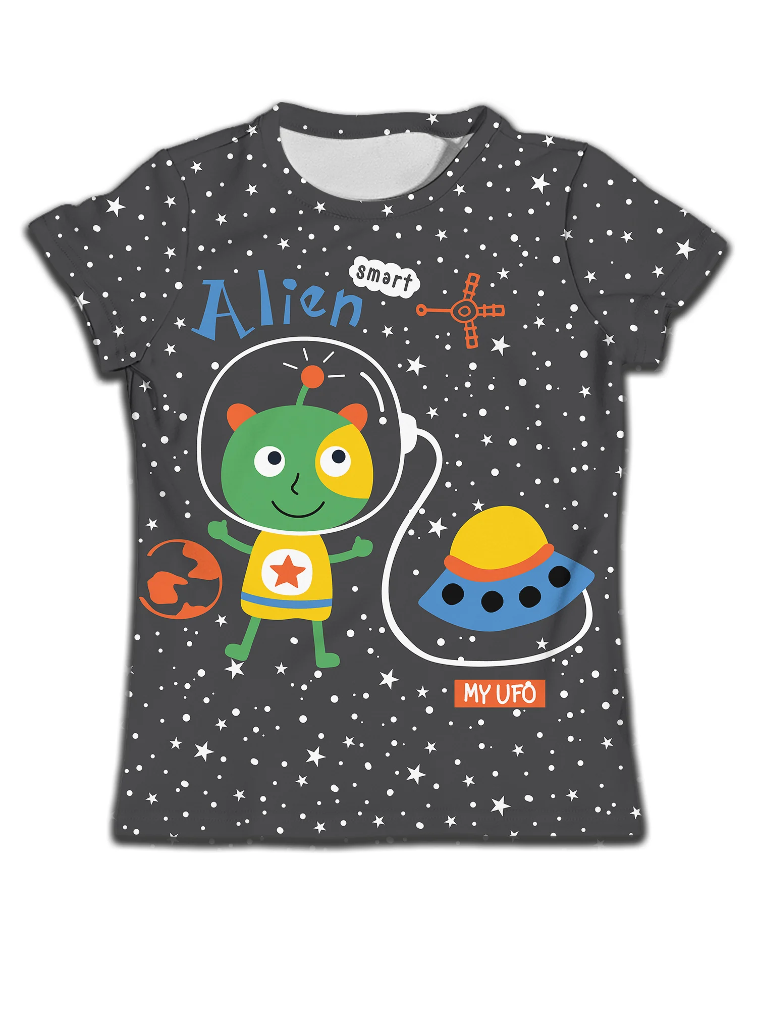 

T-shirt Kids Girls Children's Clothing Cartoon Boys Clothes 3yrs To 14yrs Black Top Boy Casual Girl Space Alien Short Sleeve