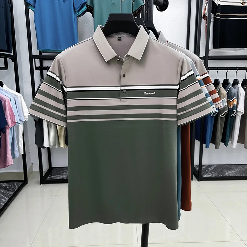 Advanced letter decal men short sleeve T-shirt light luxury brand fashion striped color blocked summer breathable new polo shirt 15 S73d63659e30d484f9550c657a44fb921X