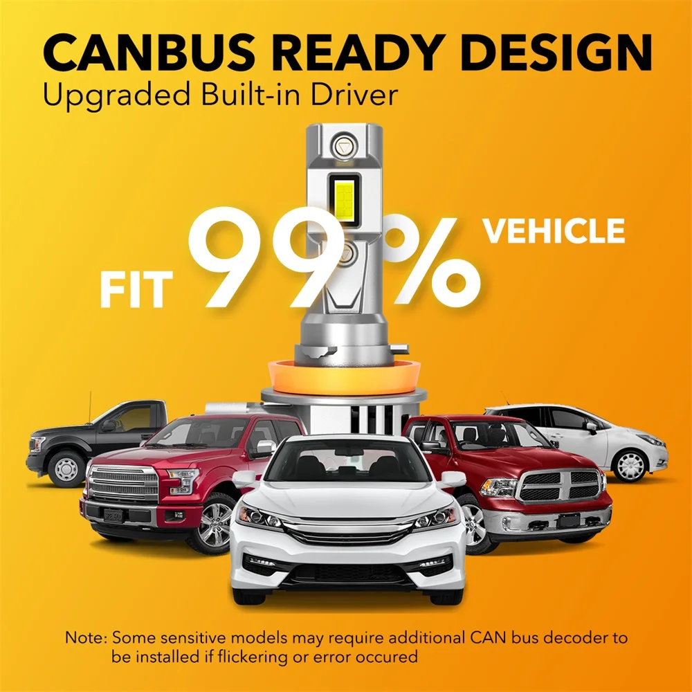 2Pcs 16000LM Turbo H8 H11 Canbus 9012 HIR2 LED Headlight Bulb 9005 HB3 9006 HB4 Car Headlamp 12V 60W 6500K White H9 H16JP led car lights led lights led bulbs led headlights led car headlights car headlamps