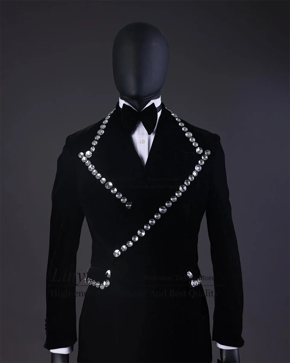 Shiny Beaded Mens Suits Customized Groom Wedding Tuxedos 2 Pieces Sets Male Prom Blazers Pants trajes elegante para hombres 2