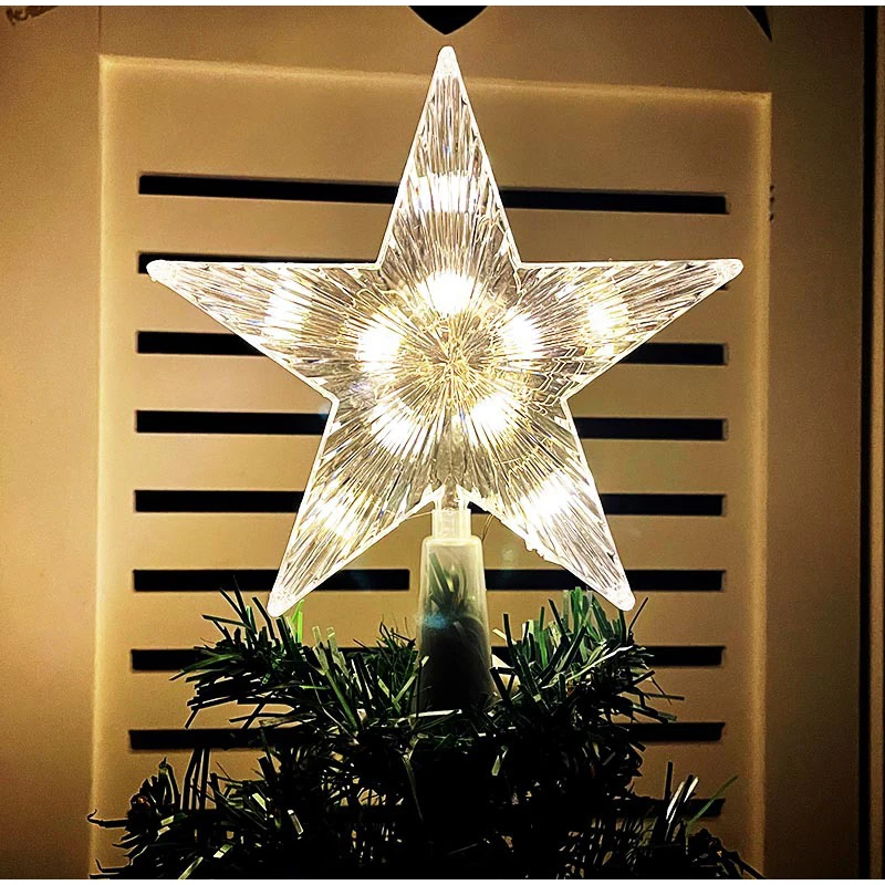 Description Picture 4 of item15cm Christmas Glowing Tree Topper Five-pointed Star Transparent Led Flashing Star Flashing Warm Colored Lights Navidad Decor