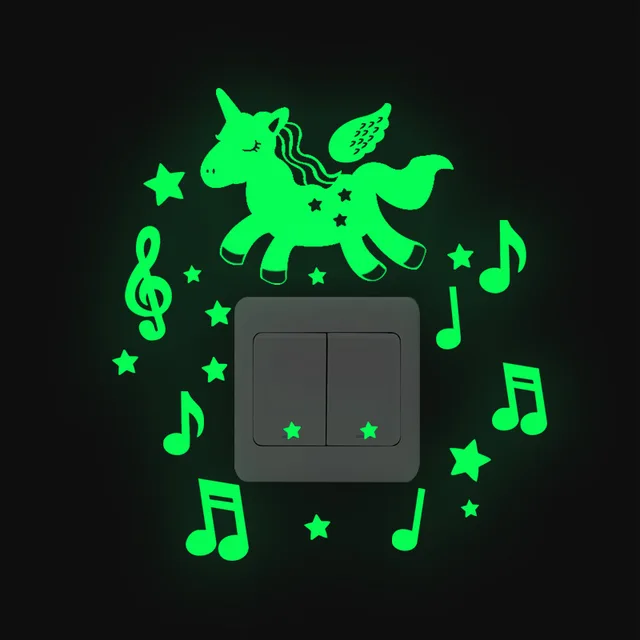 Hot Kids Luminous PVC Switch Sticker Cartoon Glowing In The Dark Wall Sticker Home Room Decor Cat Dog Fairy Star Sticker Toys 3