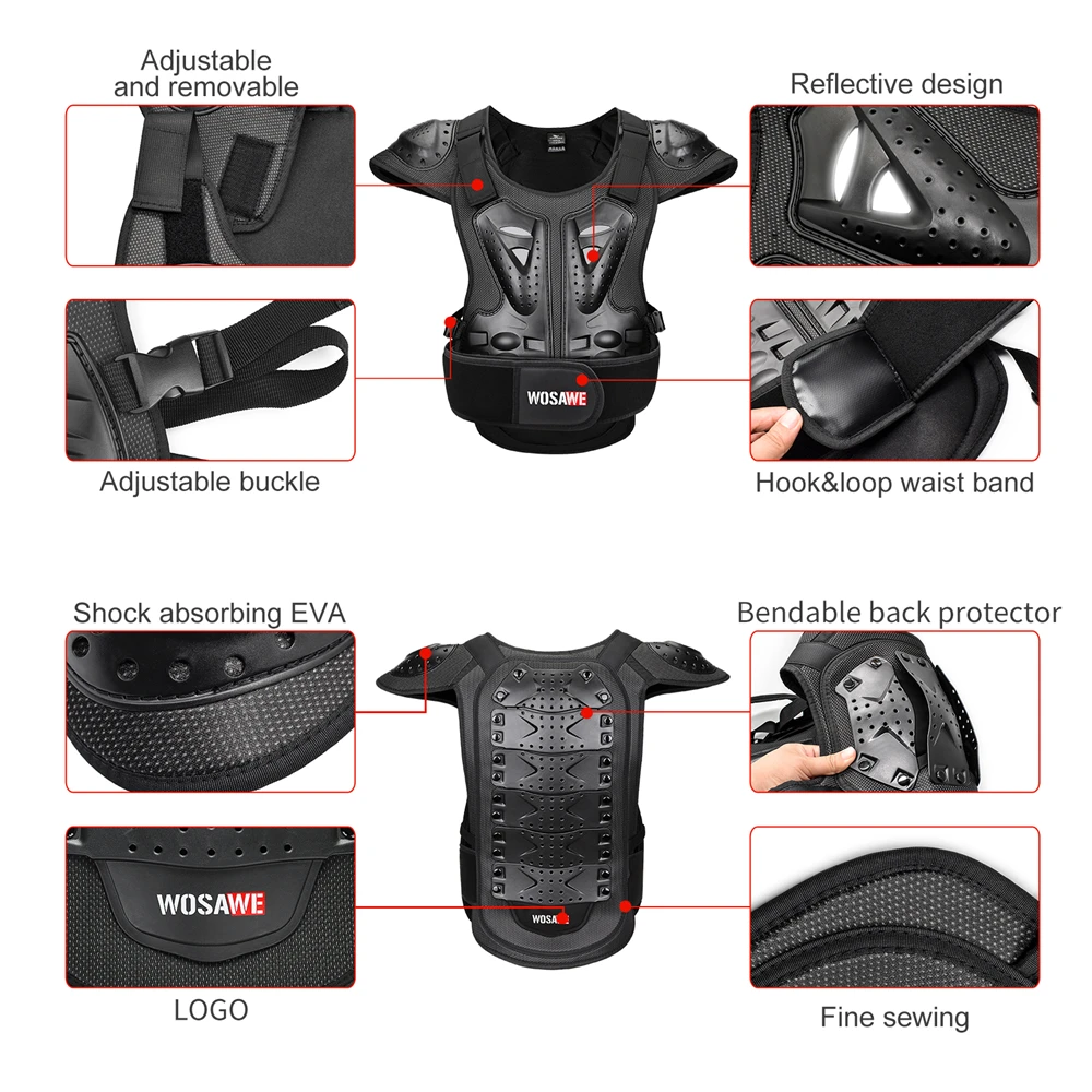 WOSAWE Adult MTB Motorcycle Armor Vest Back Support Chest Brace Guard Protective Jackets Motocross Ski Snowboard Protection