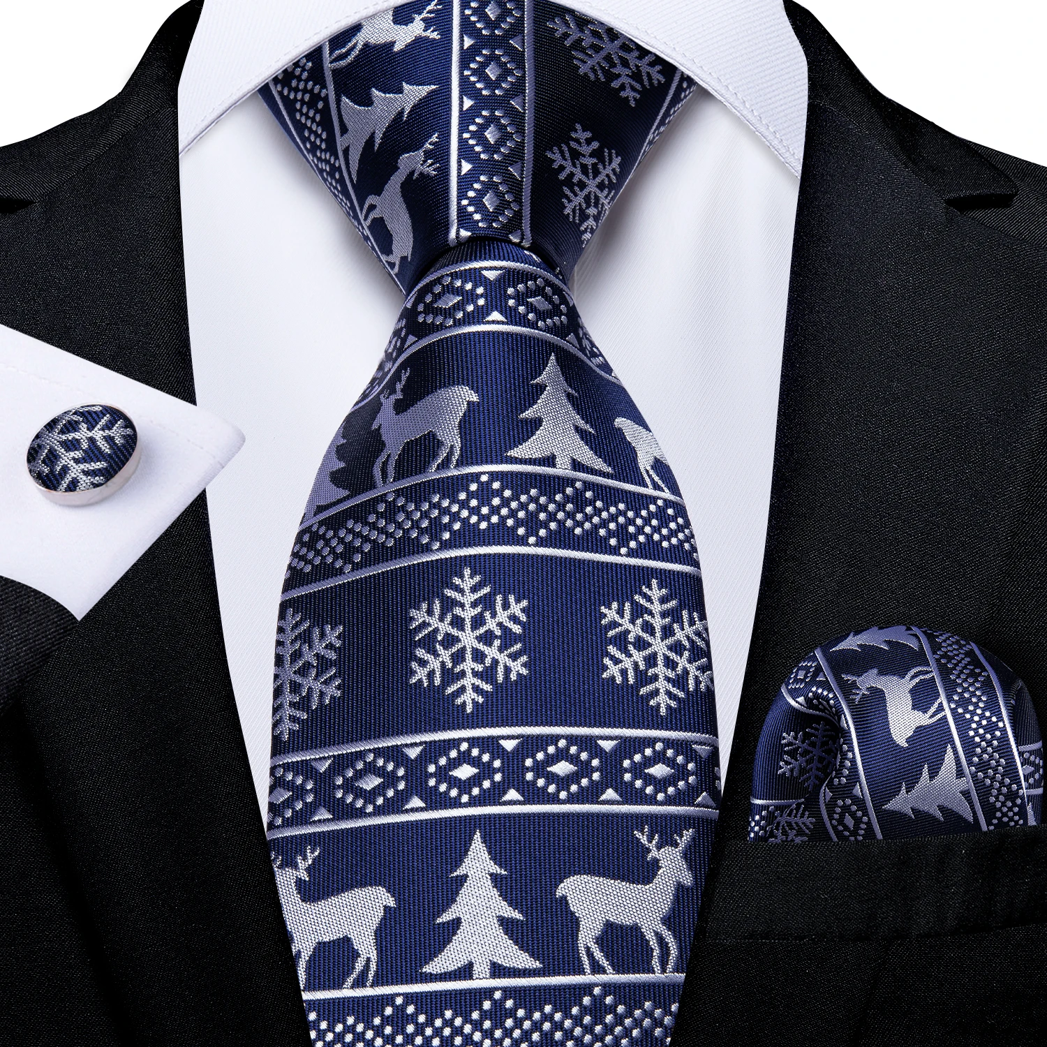 4 pezzi DiBanGu Set cravatta da uomo, cravatta di seta blu da