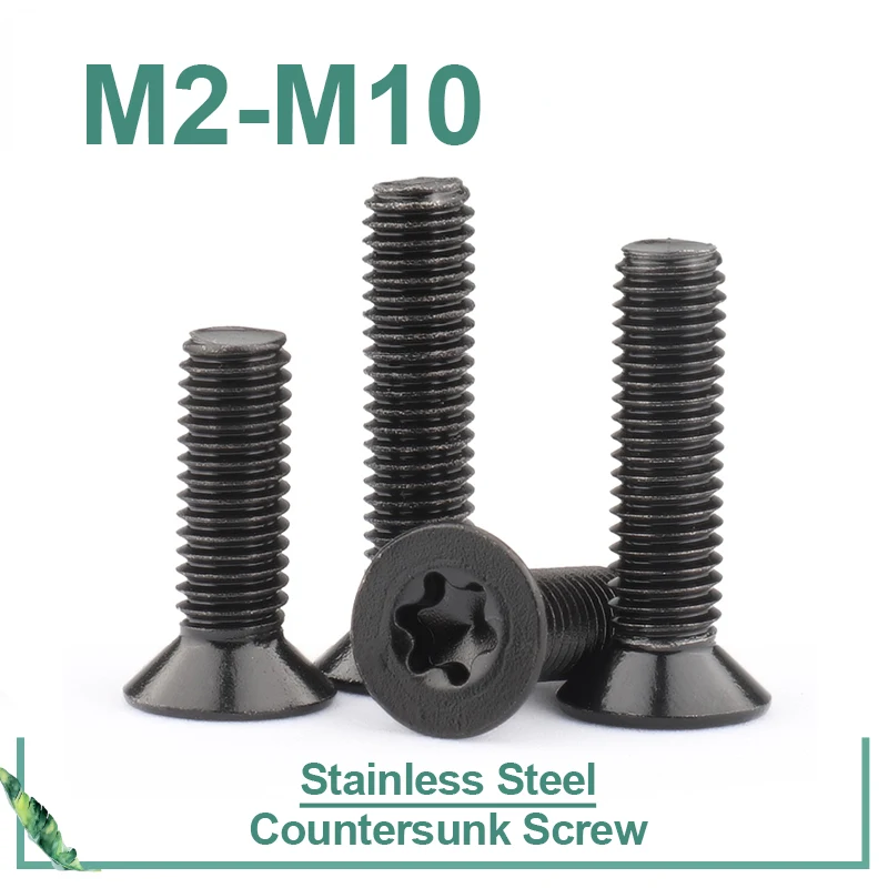 

10pcs/lot Flat Countersunk Screw Six Lobe Bolt Machine Screw M2 M2.5 M3 M4 M5 M6 M8 M10 Black 304 Stainless Steel Torx Head