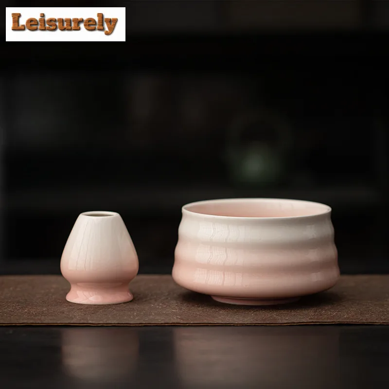 Threaded Matcha Bowl Tea Rickets Tea Ceremony Gradient Ceramic Green Tea Powder Whisk  Tea Accessories Tea Brush Holder Utensil