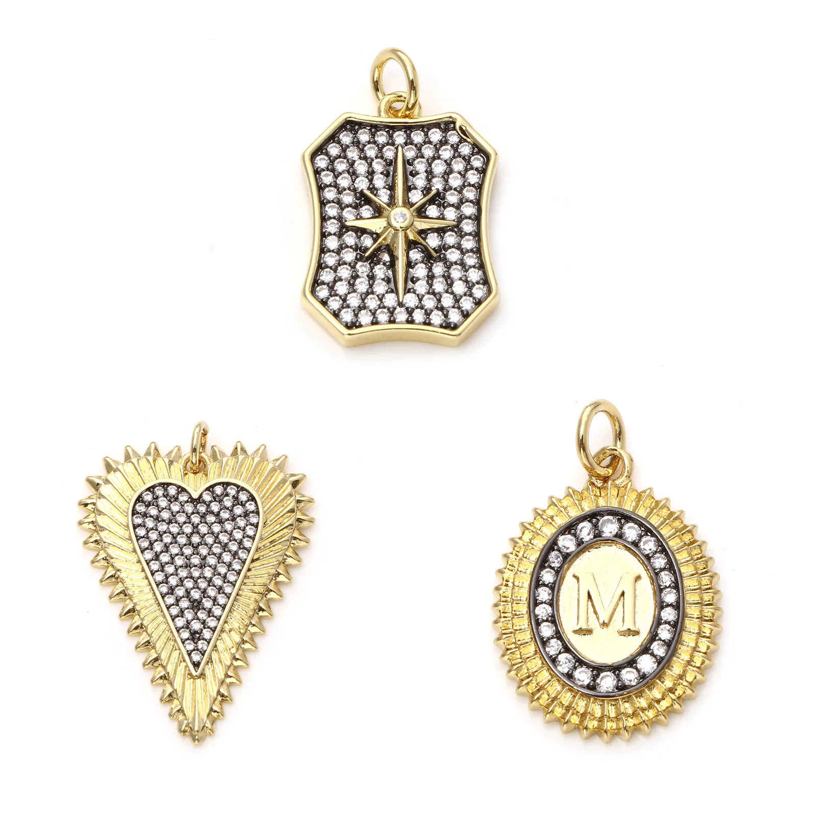 Neue Punk-Stil Kupfer Micro Pave Gold Farbe Anhänger schwarz klar Zirkonia Charms DIY Halskette Frauen Männer Party Schmuck, 1pc