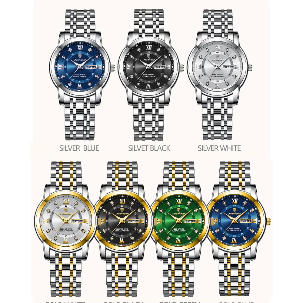 POEDAGAR Elegant Fashion Women's Watch Diamond Roman Dial Original Quartz Watch for Girl Waterproof Stainless Steel Luminous New 6