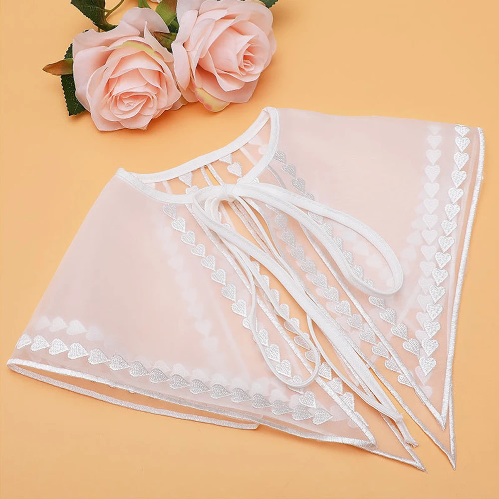 Girl Embroidered Lace Neck Collar White Chiffon Fake Collar  Vintage Palace Style Sweet Bow Tie False Collar Women Doll Collar