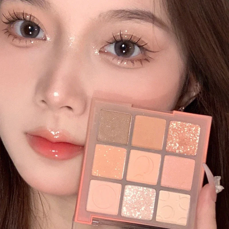 Cream Peach Eyeshadow Palette Sequins Pearlescent Eye Contour Glitter Pigment Shadow Pallete Cute Makeup Beauty Cosmetics eye shadow eye shadow plate
