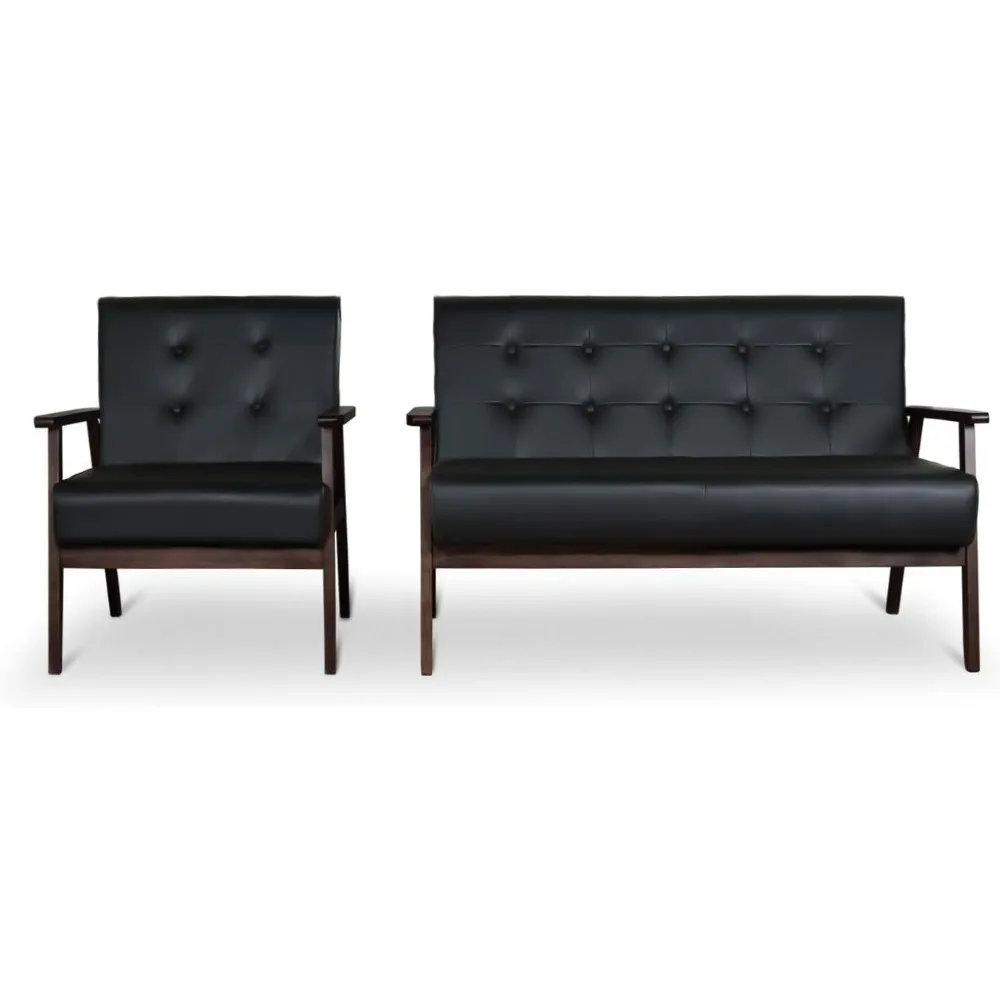 Description Picture 5 of itemMid-Century Retro Modern Accent Chair Wooden Arm Upholstered Tufted Back Lounge Chairs Seat