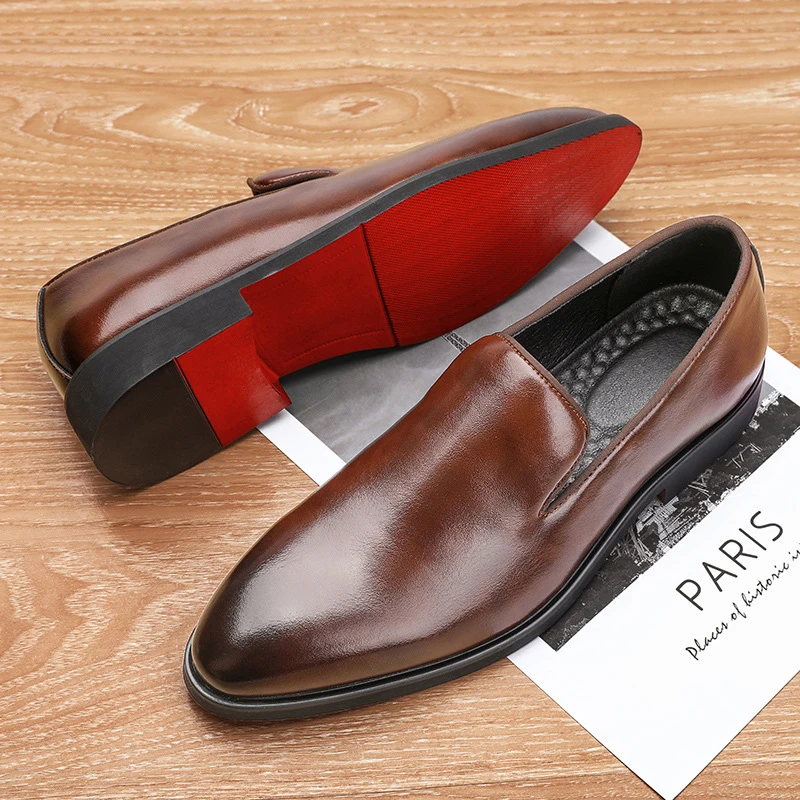 Loafers Men Microfiber Leather Smooth Red Sole Mid Heel Casual Comfortable Slip On Driving Business Dress Shoe Zapatos De Hombre