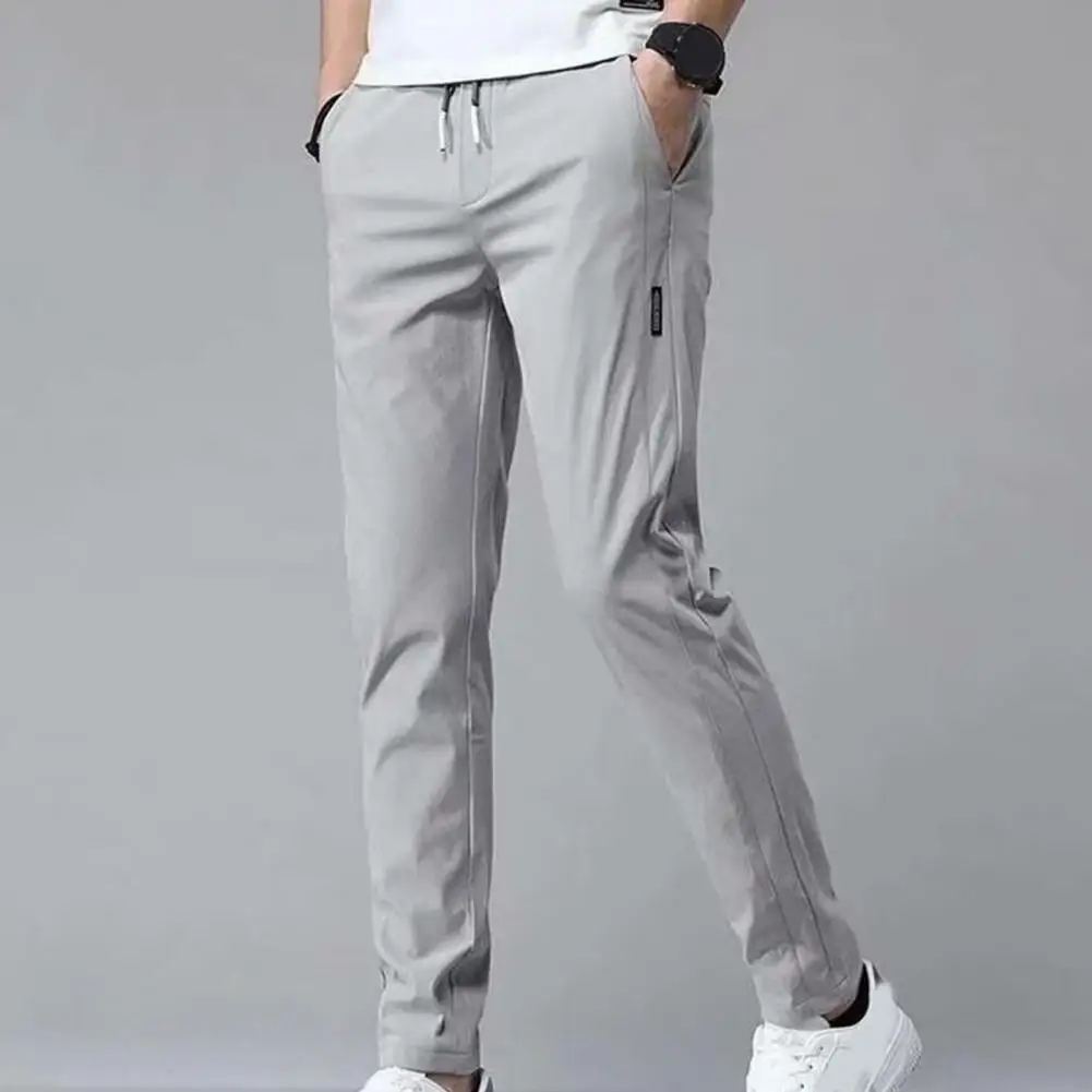 Men Trousers Spring Summer Men Pants Elastic Waist Trendy Korean Style Casual Drawstring Pants Men Straight-leg Trouser for Street Wear