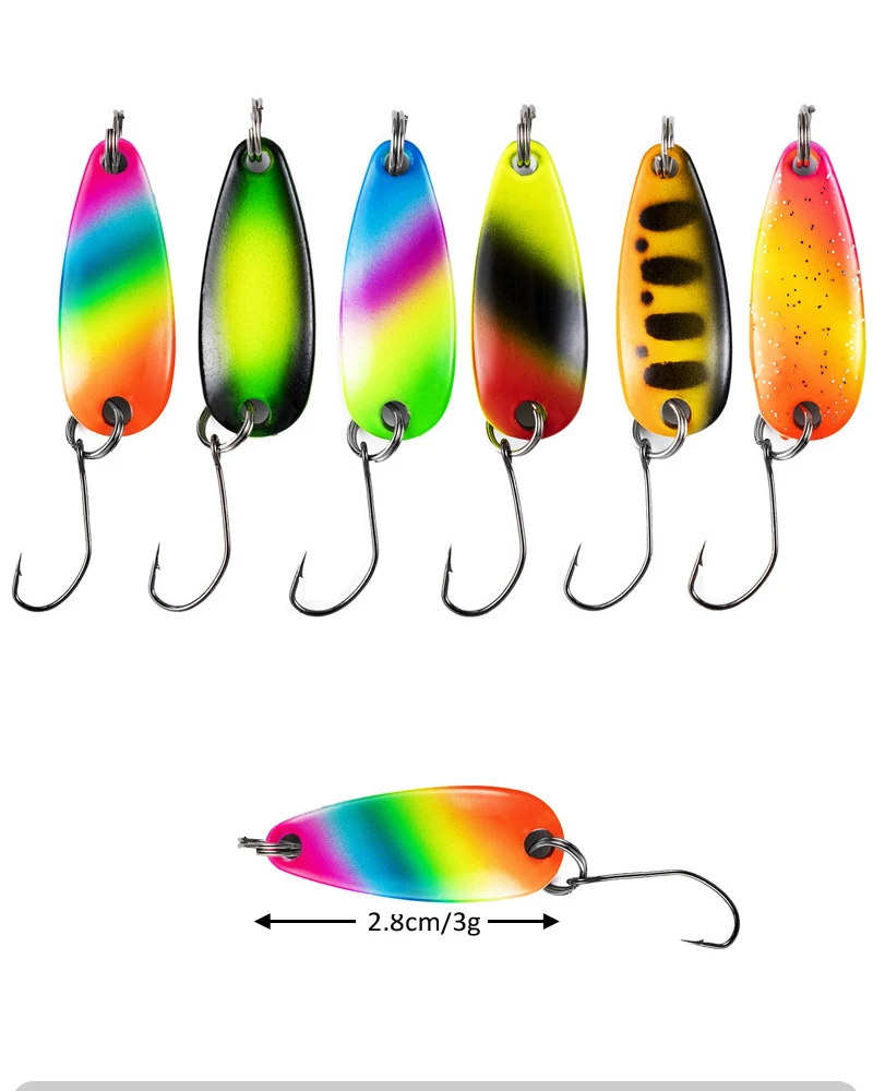 20pcs 송어 낚시 미끼 세트 민물 3g 마이크로 금속 스푼 스피너 싸구려 단일 후크 미끼 퍼치베이스 낚시 태클