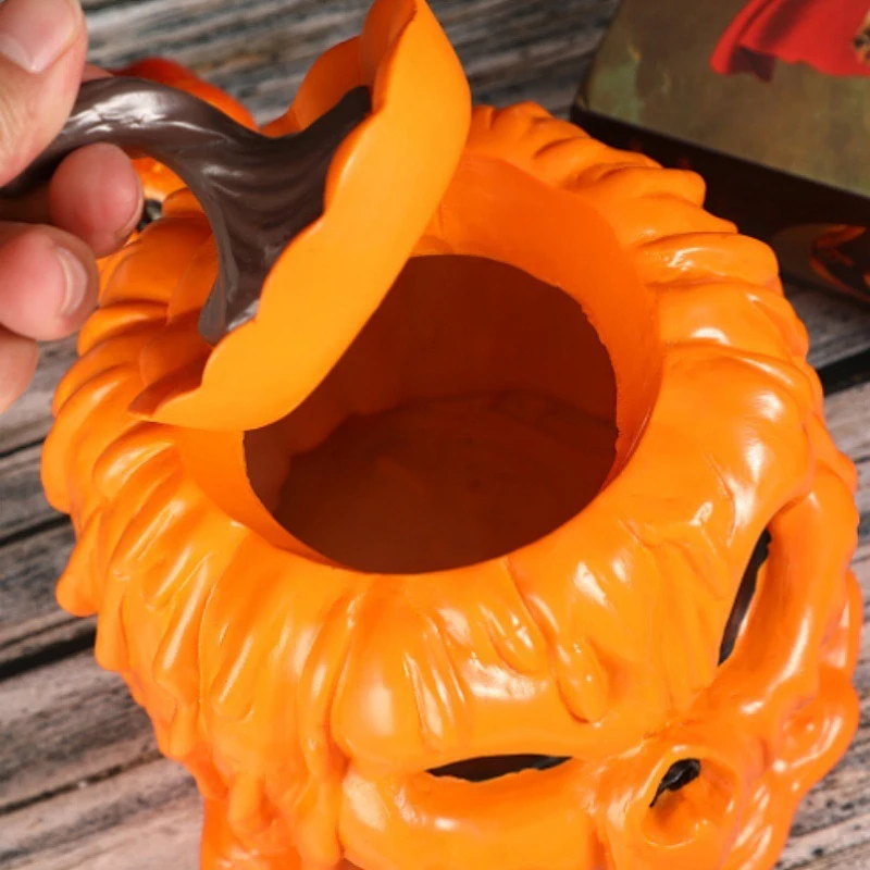 18x15cm Halloween Pumpkin Head Resin Ornaments New Small Home Atmosphere Decorations with Lid Simple Storage Party Decoration
