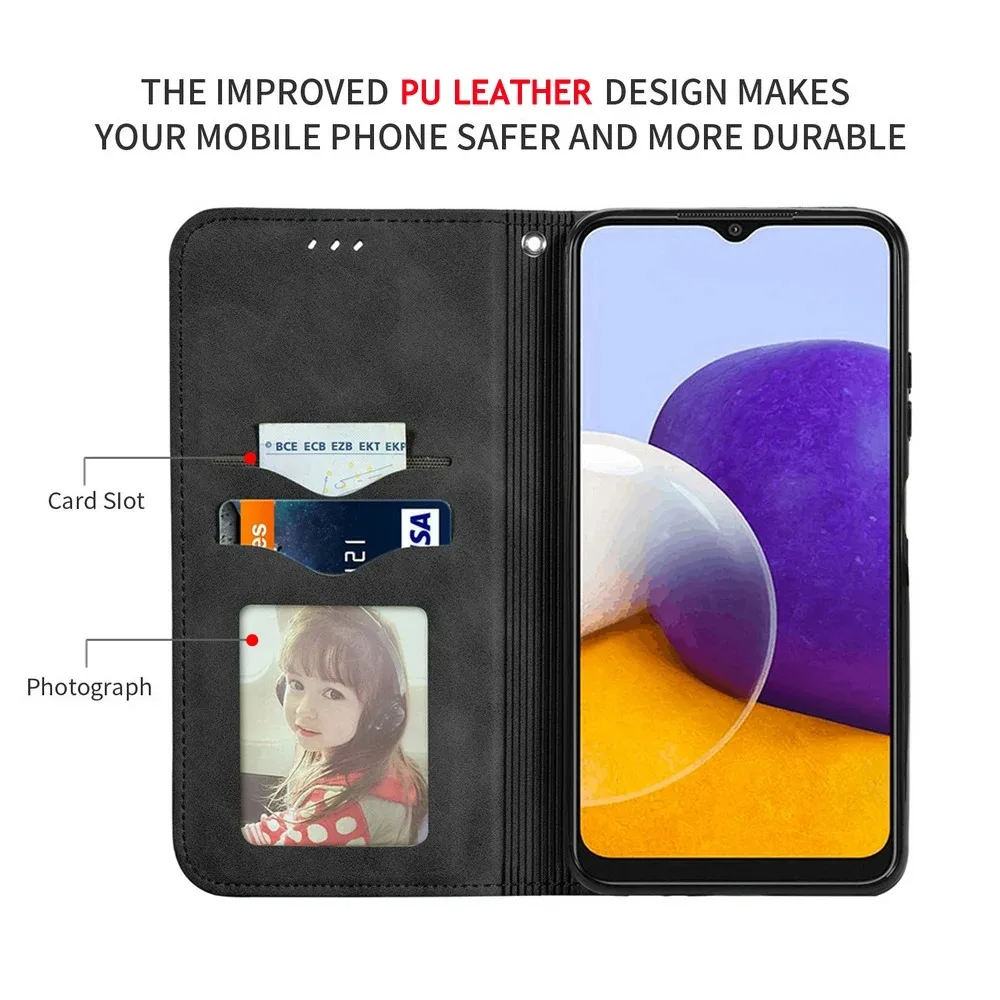 Smooth Leather Wallet Flip Case - 360° Protective Book Cover