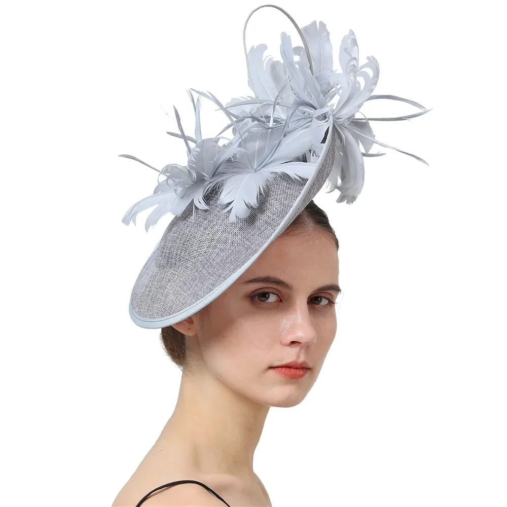 

Elegant Imitation Sinamay Women Feathers Millinery Hats Fascinator Derby Kendeucky Caps Bridal Married Headpiece For Occasion