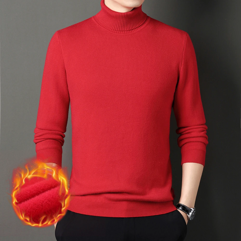 

COODRONY Brand Winter Turtleneck Sweater Men Clothing Pure Color Thick Warm Fleece Velvet Liner Pullovers Knitwear Jersey Z1133