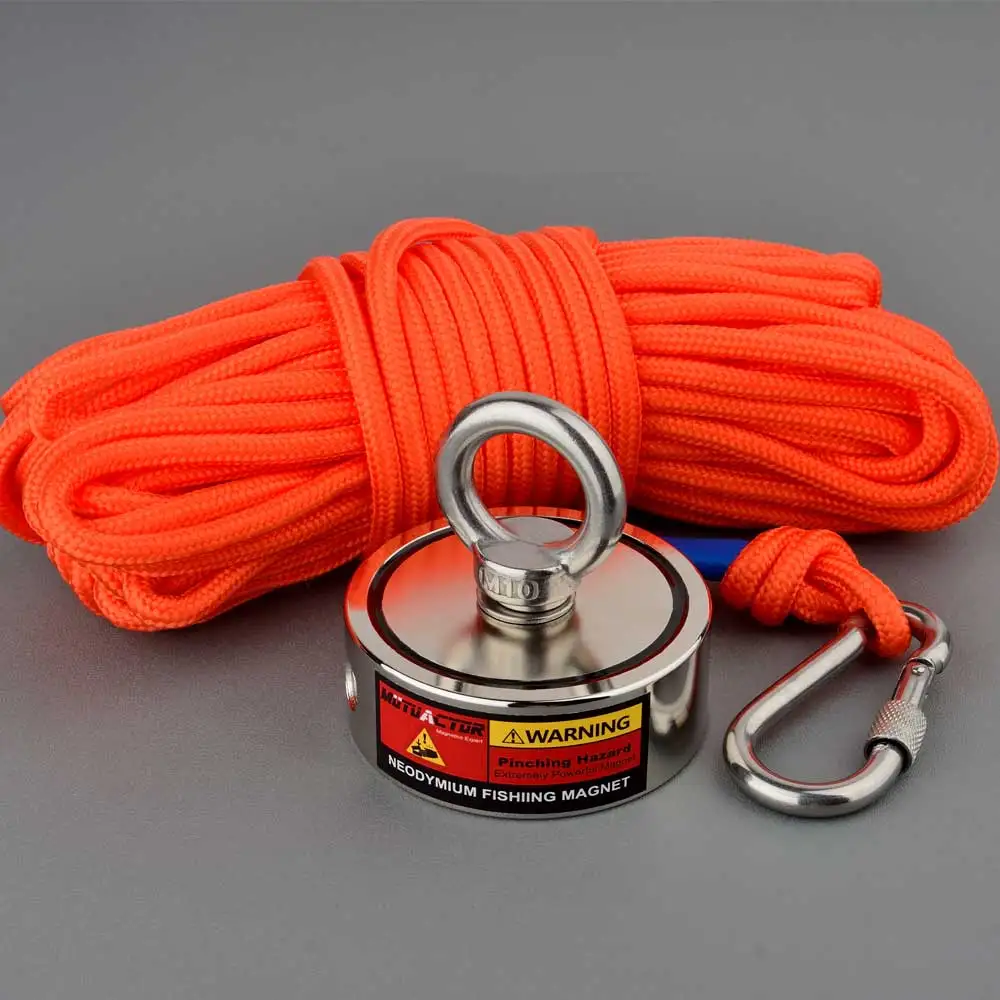 250KG*2 Double Sided Magnet Power Magnetic Material Base Strong Neodymium  N52 Ring Fishing Magnets 20M Durable Rope and Gloves