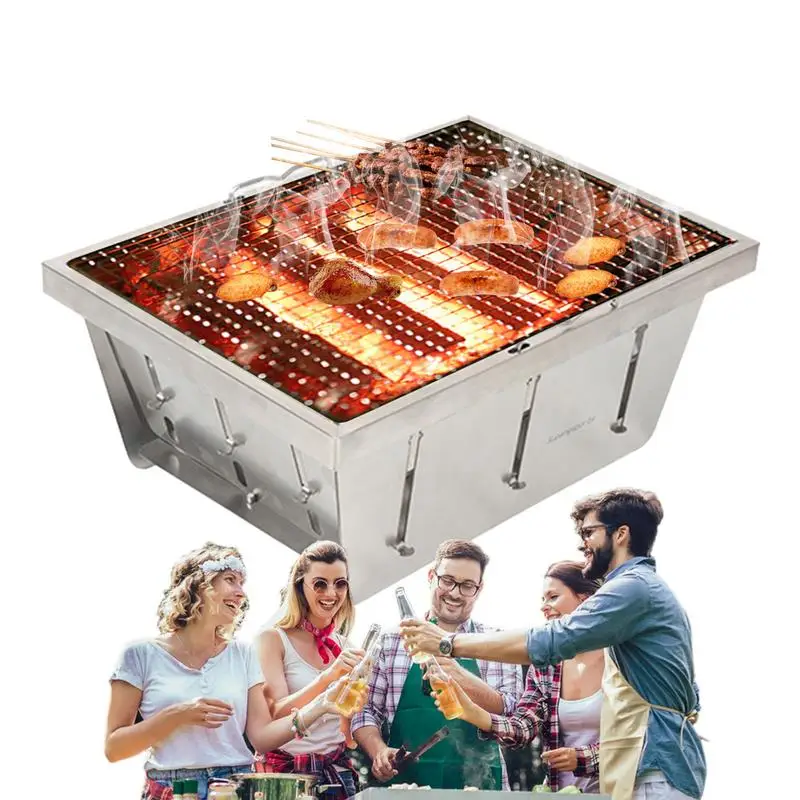 

Stainless Steel Barbecue Grill Portable Outdoor Table Stove Folding Firewood Stove BBQ Camping Fire Pit Stove With Storage Bag