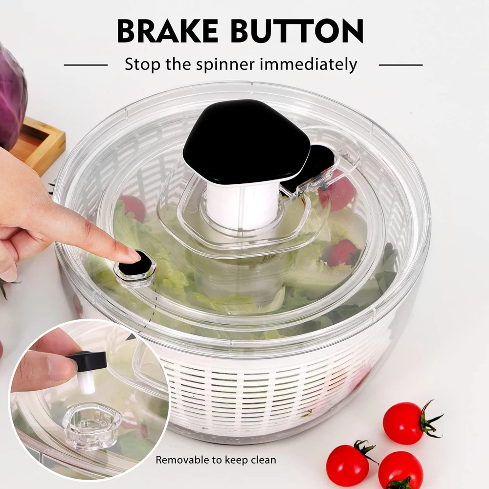Salad Spinner Lettuce Dryer, One-handed Press Large Salad Mixer with Comfortable and Retractable Pusher and Brake Button,6.3 QT