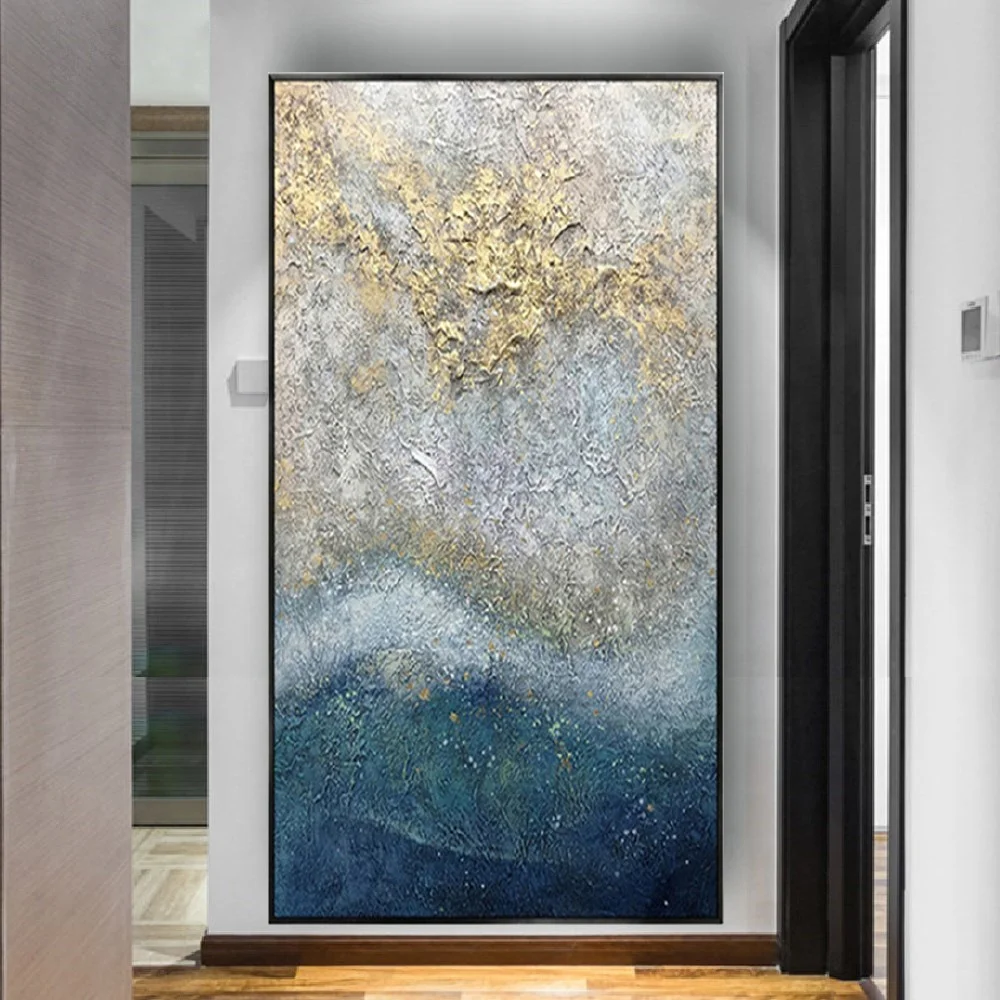 

100% Handmade Thick Textured Gold Foil Starry Sky Oil Painting On Canvas Brilliance Wall Art Large Modern Poster Decor Home Gift