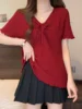 Slimming Large Size Women's Summer T-irt Ice Silk Knitted V-Ne ort Sve Loose Fit Korean Sle Commute Faion Top