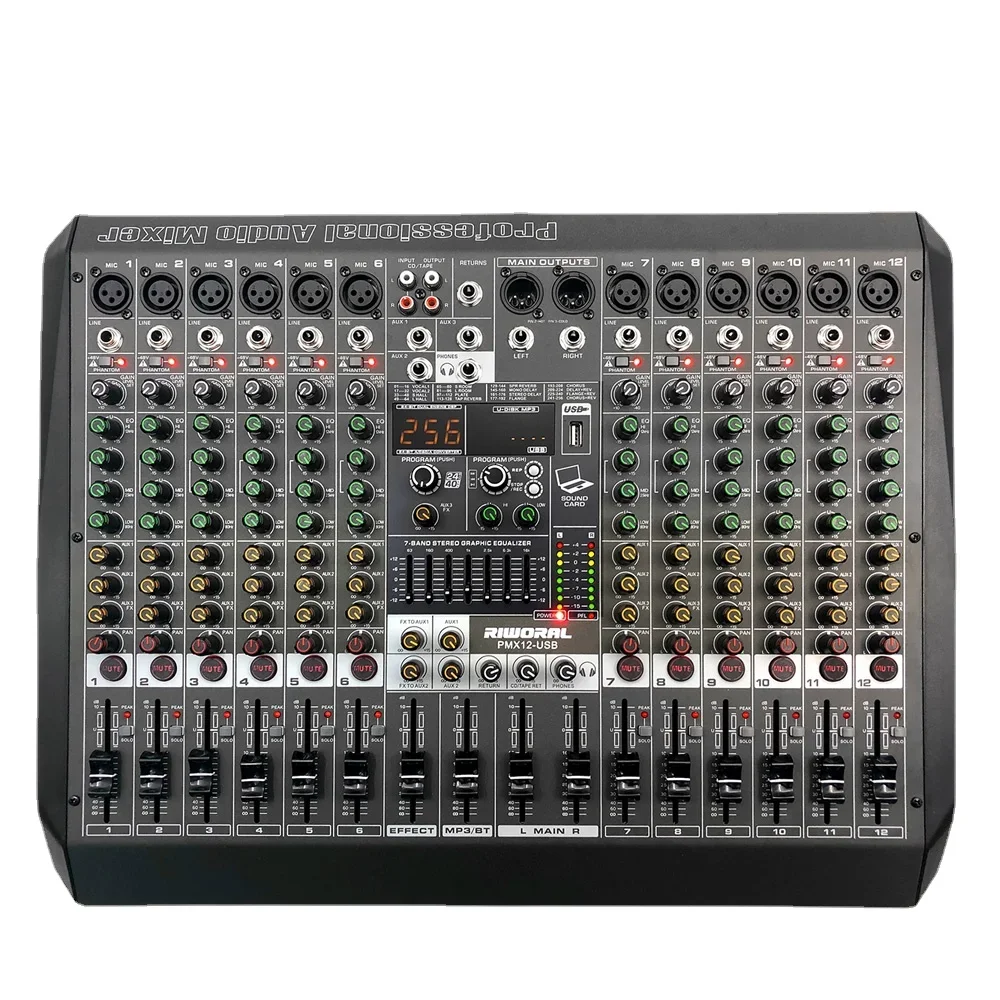 

PMX12 Professional 12 Channel Sound Audio Console Mixer 256 DSP Effector Stage Controller Mesa De Som Digital DJ Audio Mixer