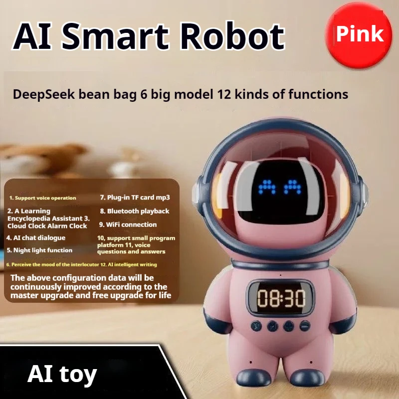 Robot AI Intelligente con Chat Vocale, Altoparlante Bluetooth, Sveglia Digitale, Aiuto per il Sonno, Luce Notturna, Compagno per Bambini, Regalo Festivo - immagine 4