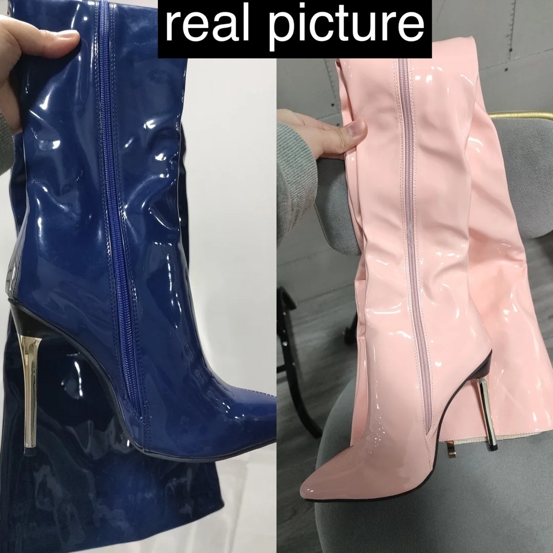 High Heels Women Boots Patent Leather Over The Knee Boots Sexy Stiletto Side Zipper Big Size Women's High Lady Shoes
