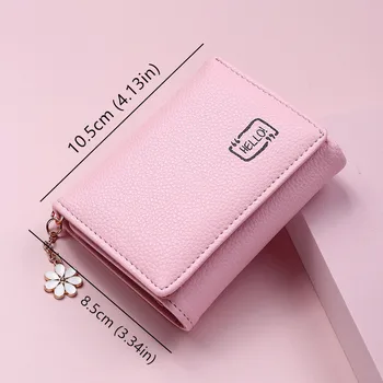 Fashion Women's Wallet Short Ladies Small Card Holder Print Girls Tassel Two-fold Female Coin Purse Female Hasp Mini Clutch Pink 6