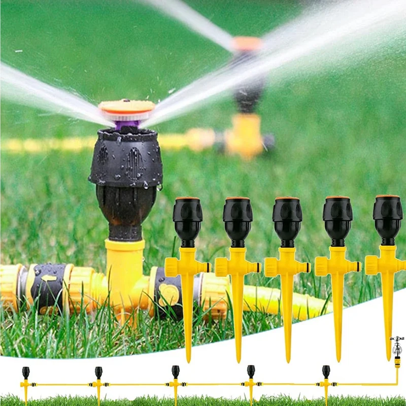 

Automatic 360 Degree Rotation Lawn Sprinklers For Yard, Large Area Coverage, Lawn & Garden Essential Easy Install (5PC)