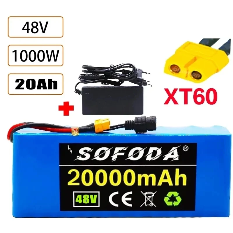 

Новинка 2023, Аккумуляторный блок 48 В 13s3p 20 Ач, аккумулятор высокой мощности 1000 Вт для электровелосипеда, электрический велосипед BMS с разъемом Xt60 + зарядным устройством