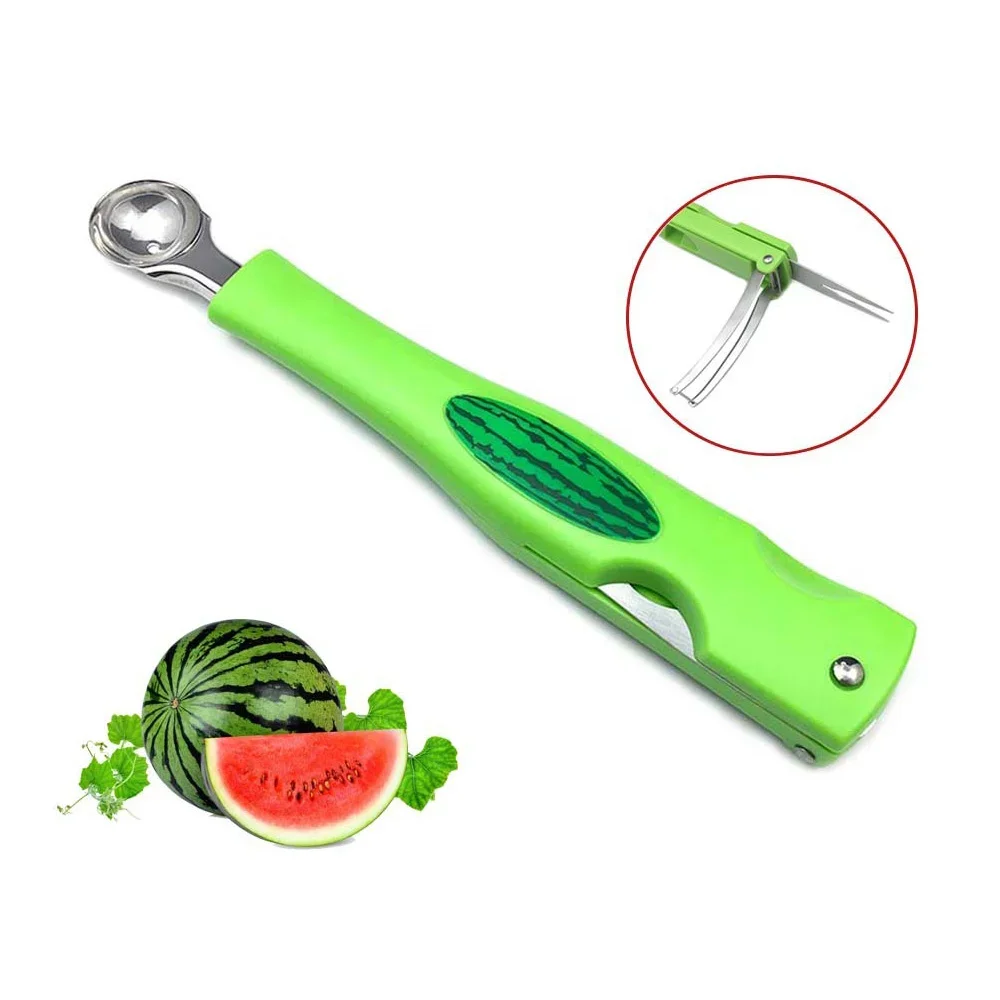 

3 in 1 Watermelon Splitter Pulp Spoon Fruit Ball Digger Multifunction 304 Stainless Steel Kitchen Watermelon Fruit Cutter Slicer