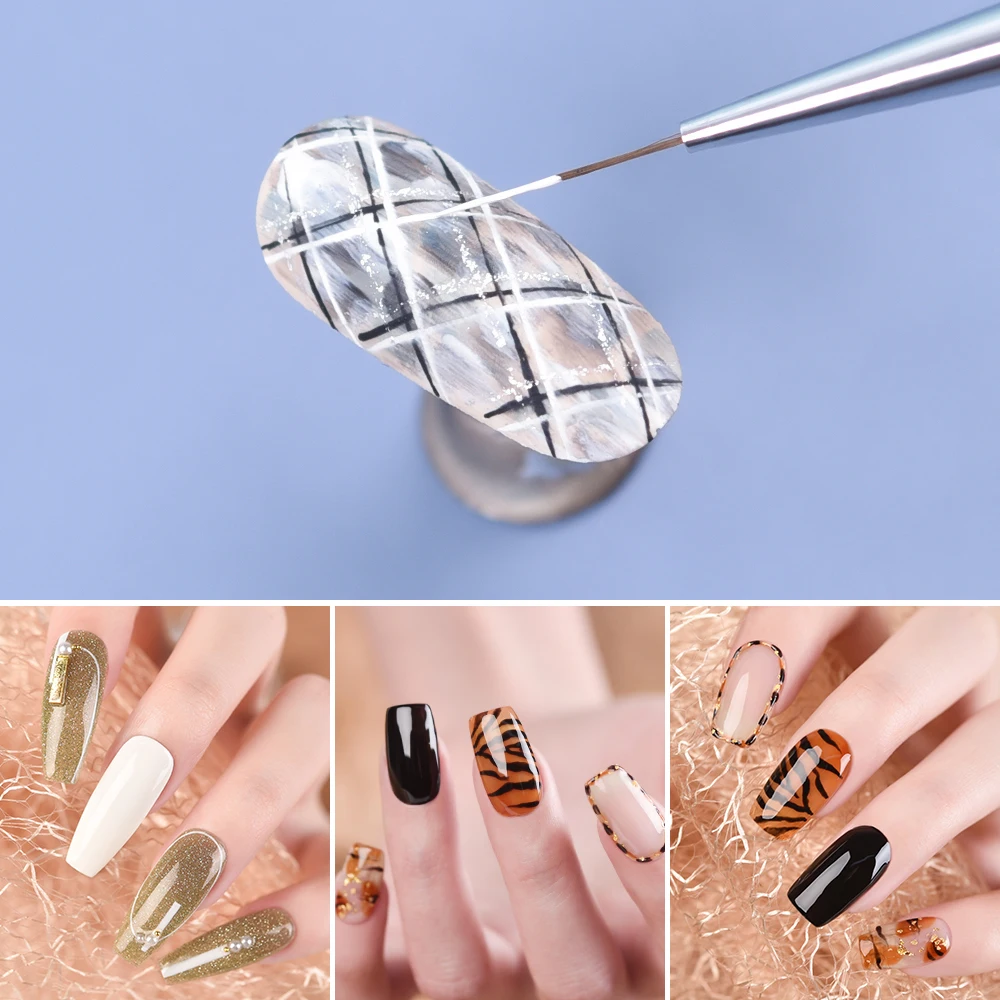 KADS 3pcs 100 Natural Kolinsky French Nail Art Liner Brushes 8/15/20mm Gel Polish Nail Art Tools Design Painting Drawing Liners 4