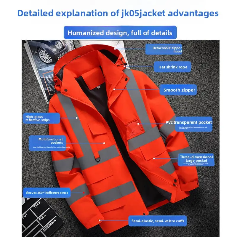 Men's workwear jacket construction clothing building clothing outdoor work clothes windproof waterproof  reflective strip - Image 2