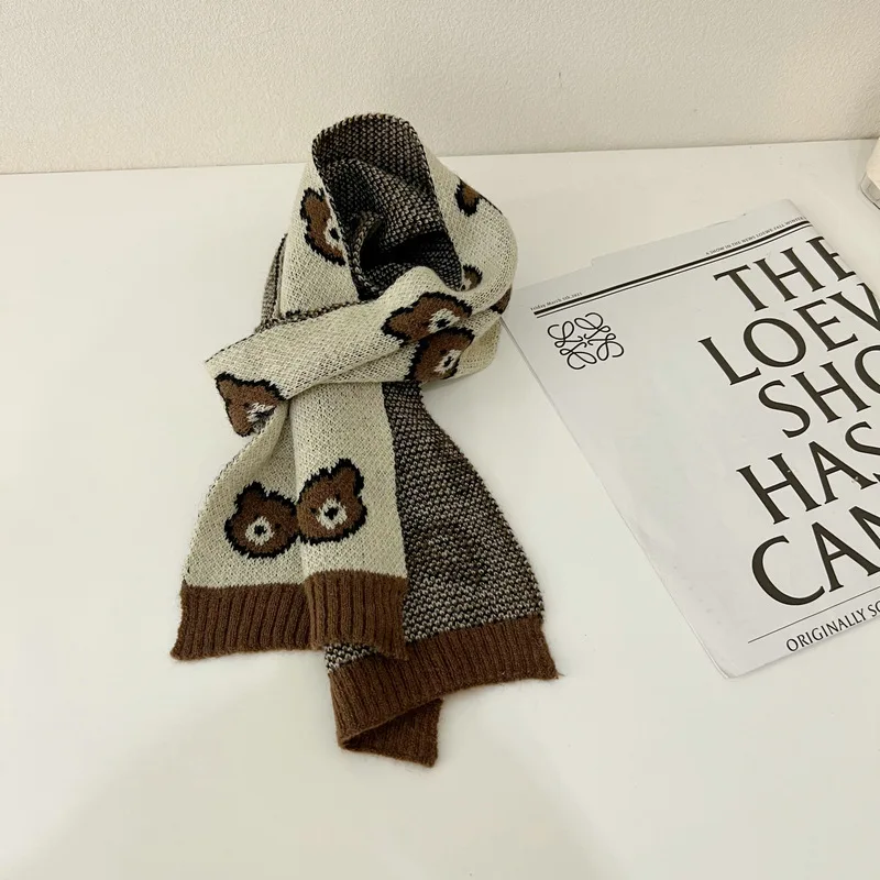 Winter Korean Children Scarf Cute Cartoon Bear Soft Cotton Knitted for Boy Girl