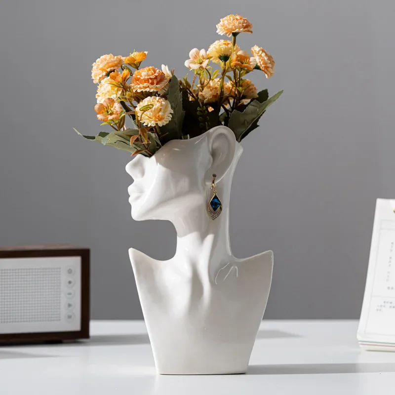 Modern Art Abstract Side Face Vase Head Ceramic Vase Dried Flowers Table Decoration Living Room Office Decoration Home Decor 4