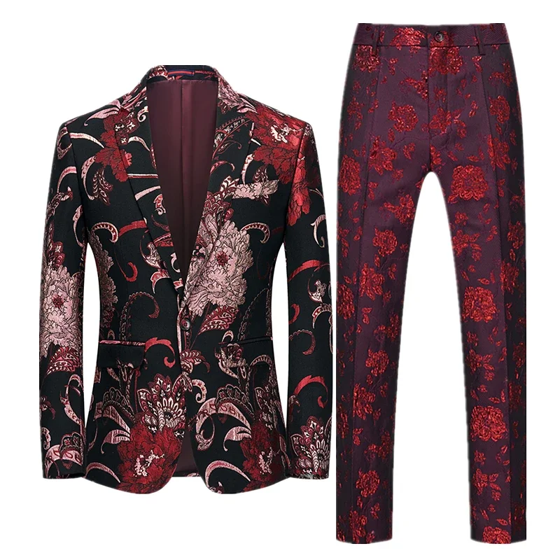 Embroidery Color Fashion Suit Two-piece Men's High Quality Personalized Stage Performance Banquet Business Casual Blazer+Pant formal suit business men clothing