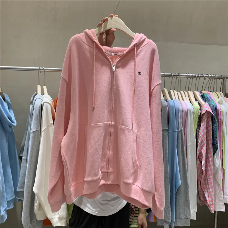 Hoodie Women 6 Color BF Style Harajuku Simple Classic Ulzzang Cute Ladies Jacket Zip Up Hooded Loose Fall Autumn Teen Hoodie