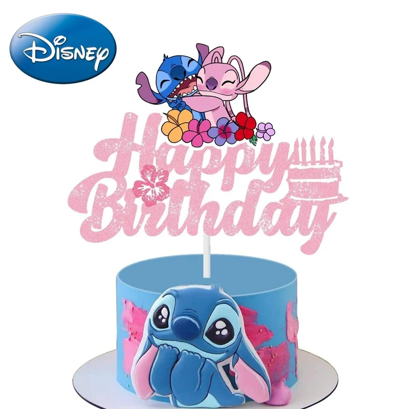 Disney Lilo & Stitch Girl's Clove Cake Decoration and Pink Stitch Happy Birthday Cake Decoration Boy Party Supplies Baby Shower happy birthday cake topper party supplies creative iron garland lace feather cake decoration romantic wedding cake decoration