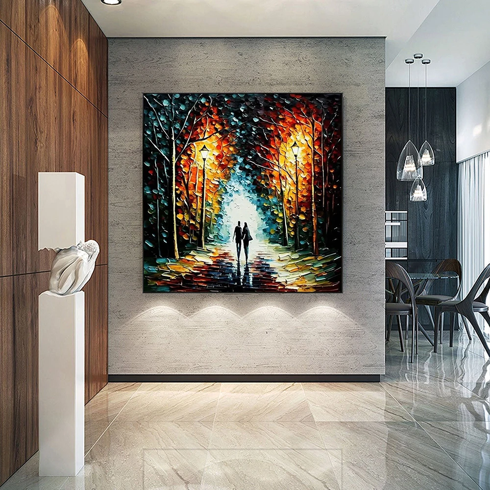 

Hand Painted Oil Painting Original Road Landscape Oil Painting Canvas Large Wall Art Autumn Painting Abstract Forest Art Decor
