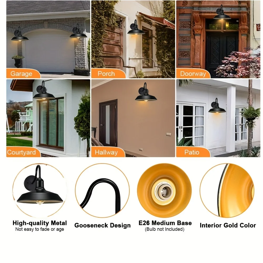 Vintage Gooseneck Barn Wall Lamp - Matte Black, Outdoor Wall Lamp,Alexa-Enabled Smart Outdoor Sconce, Easy Installation