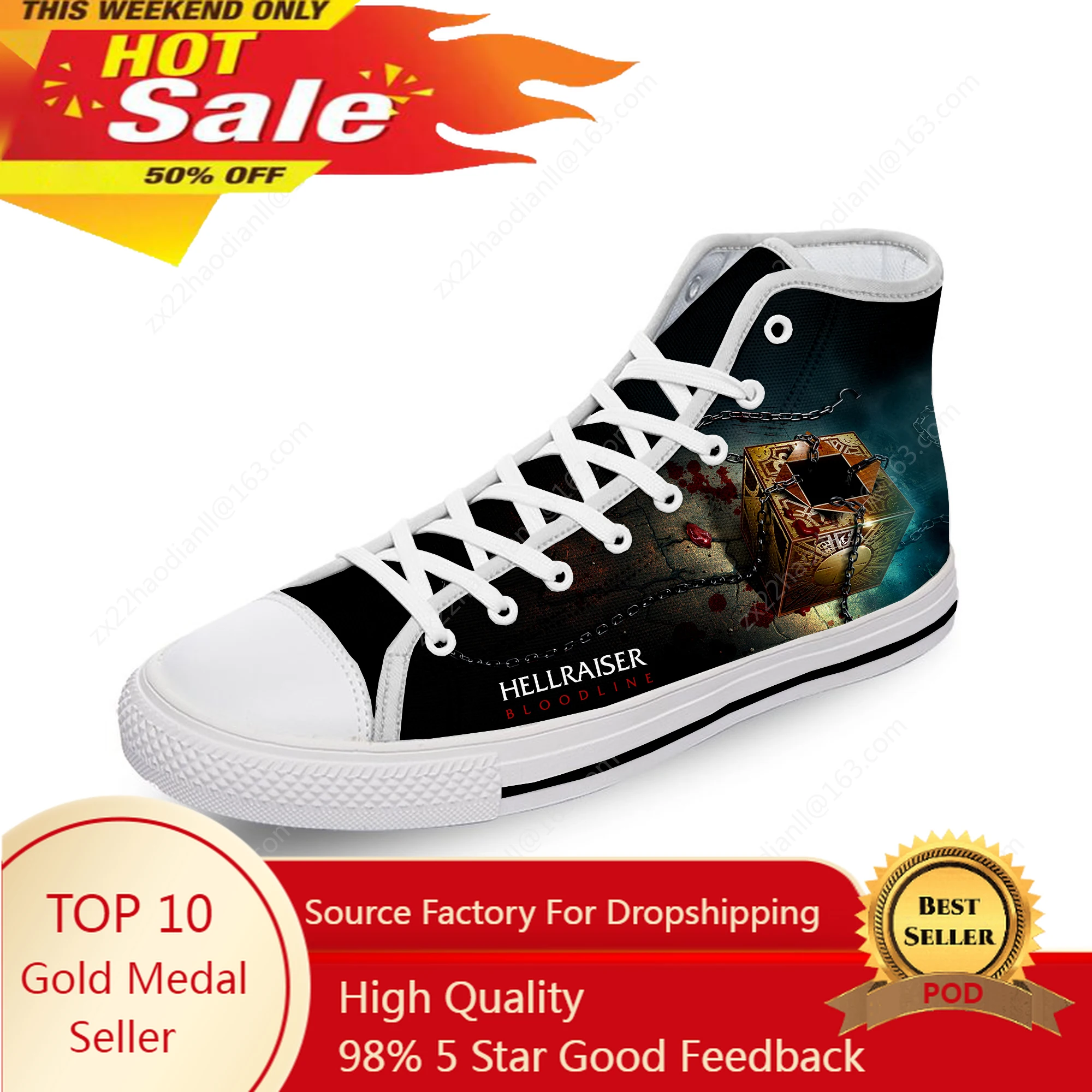 

Hellraiser Movie Pinhead Horror White Cloth Fashion 3D Print High Top Canvas Shoes Men Women Lightweight Breathable Sneakers