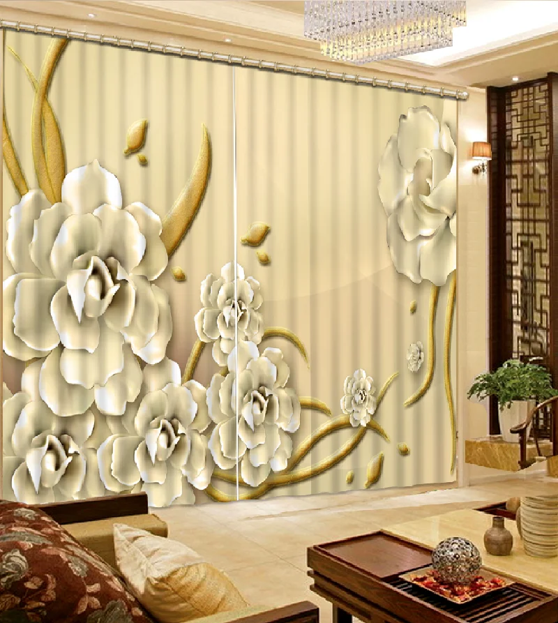 

Window Curtain Modern Luxury Flower Curtains For Living Room Bedroom Shading Photo Drapes Home Decor