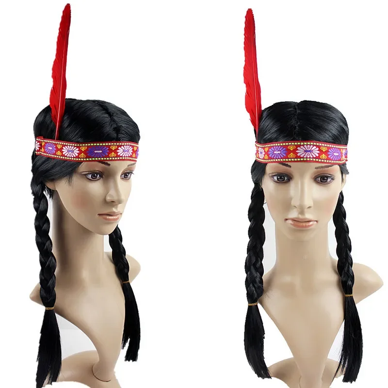 Funny Wig Set Curly Hair Cosplay Indian Headdress Halloween Party Masquerade Ball Props