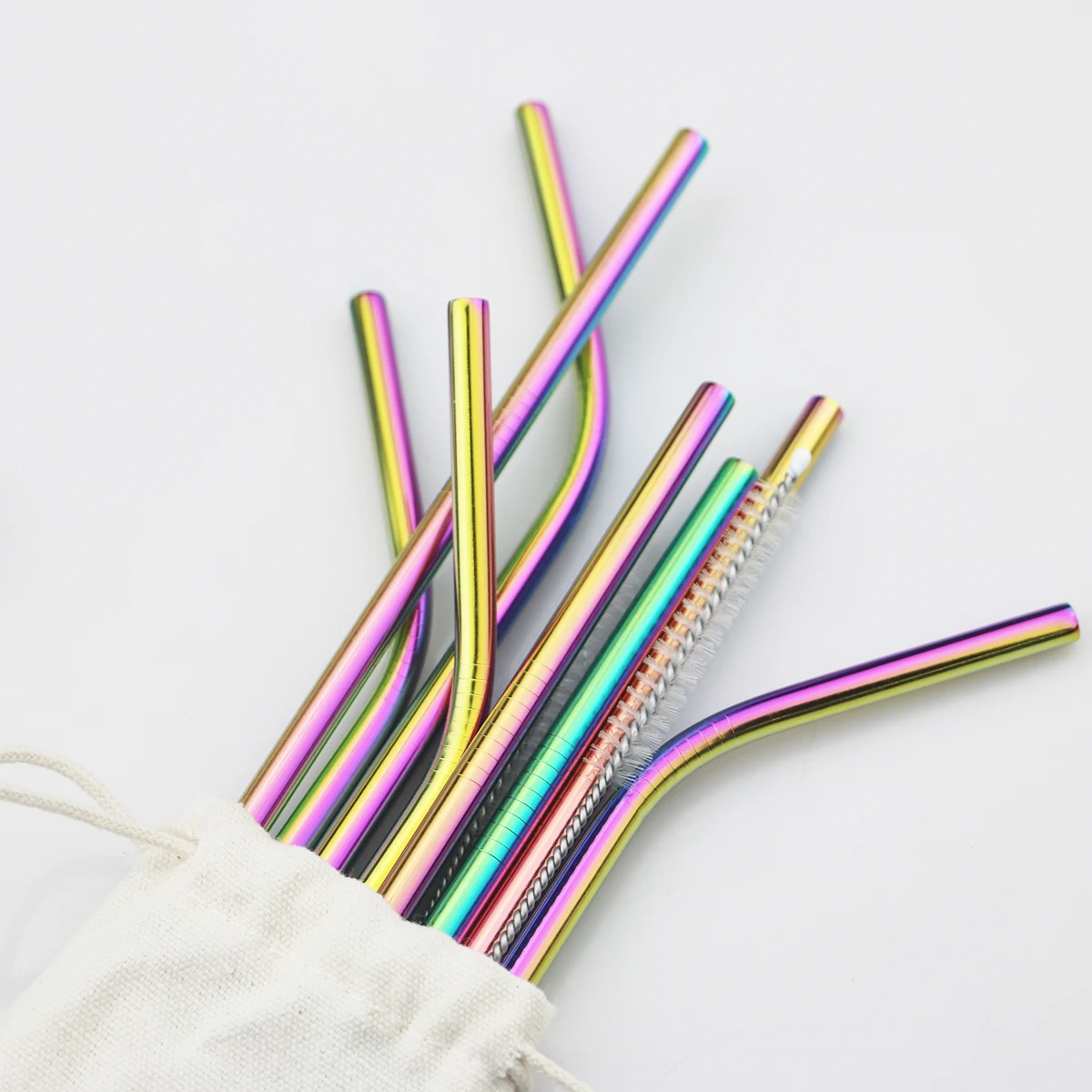 Deluxe Reusable Stainless Steel Straw Set with Cleaning Brush - Vibrant Metal Finish