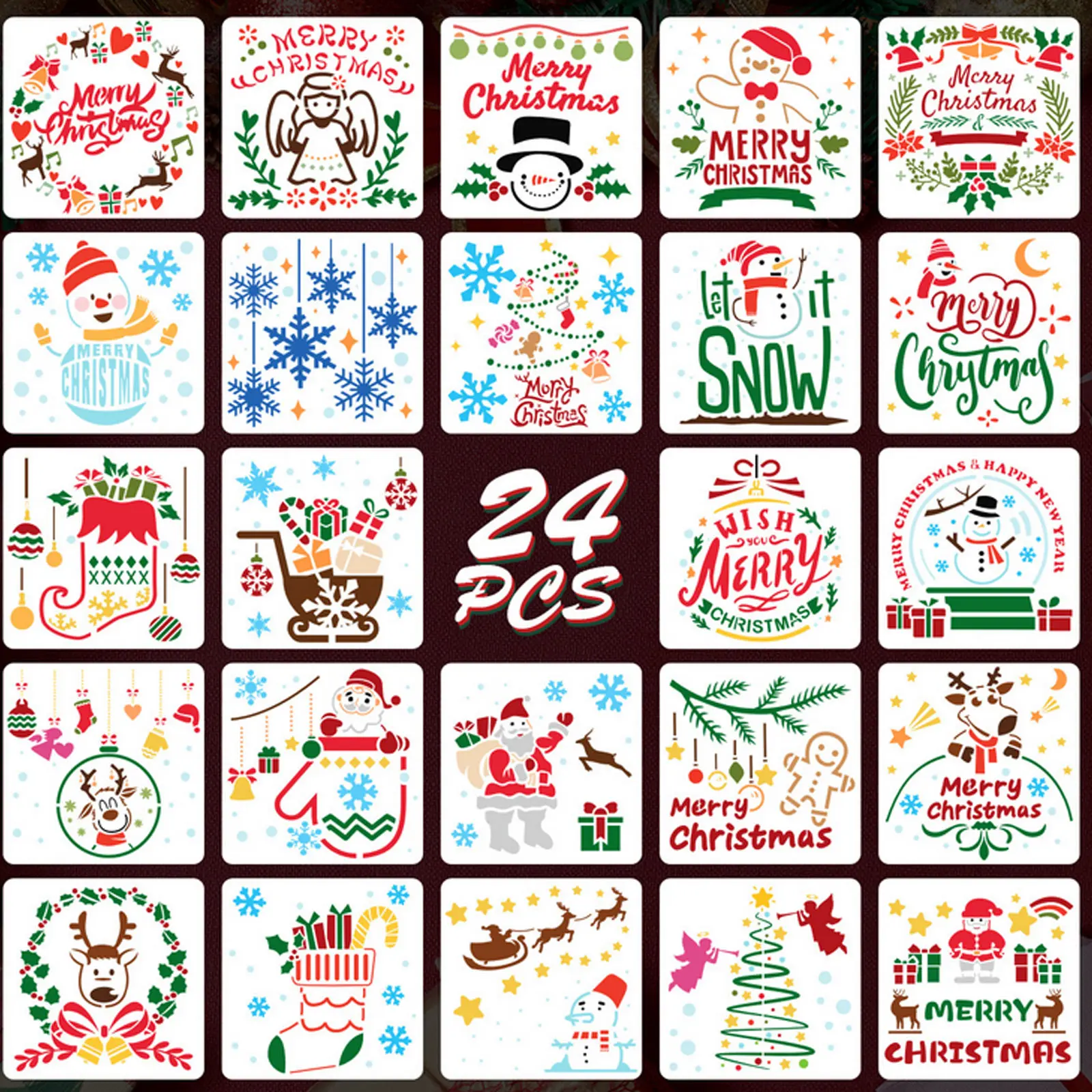 Behogar 24 Sheets Christmas Painting Drawing Stencils Templates for DIY Craft Wooden Sign Greeting Cards Photo Album Scrapbook | Дом и сад