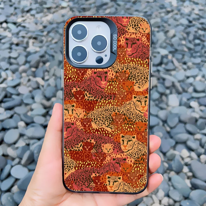 Leoparden-Hintergrund Blumenmuster Handyhülle für iPhone 17 16 Hüllen iPhone 13 Mini 12 11 Pro Max 15 14 Pro Max Plus Laser-Cover – Detail 3