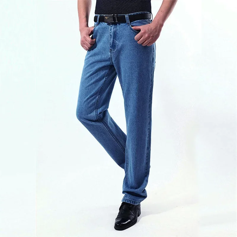 

Men's High Waist Jeans 2024 Black Large Size Classic Style Denim Pants Male Straight Cut Blue Husband Vintage Cowboy Trouser Men